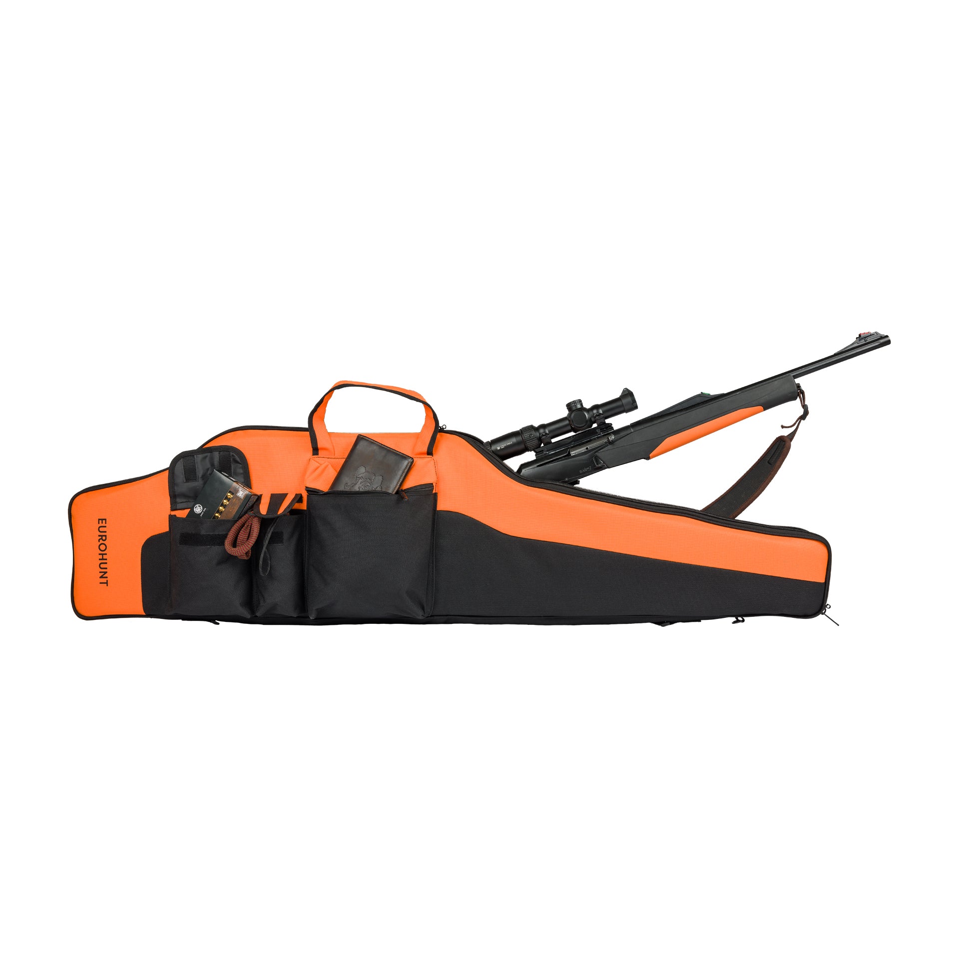 EUROHUNT Gewehrfutteral Schwarz Orange 135x35cm für Langwaffen mit Außentaschen