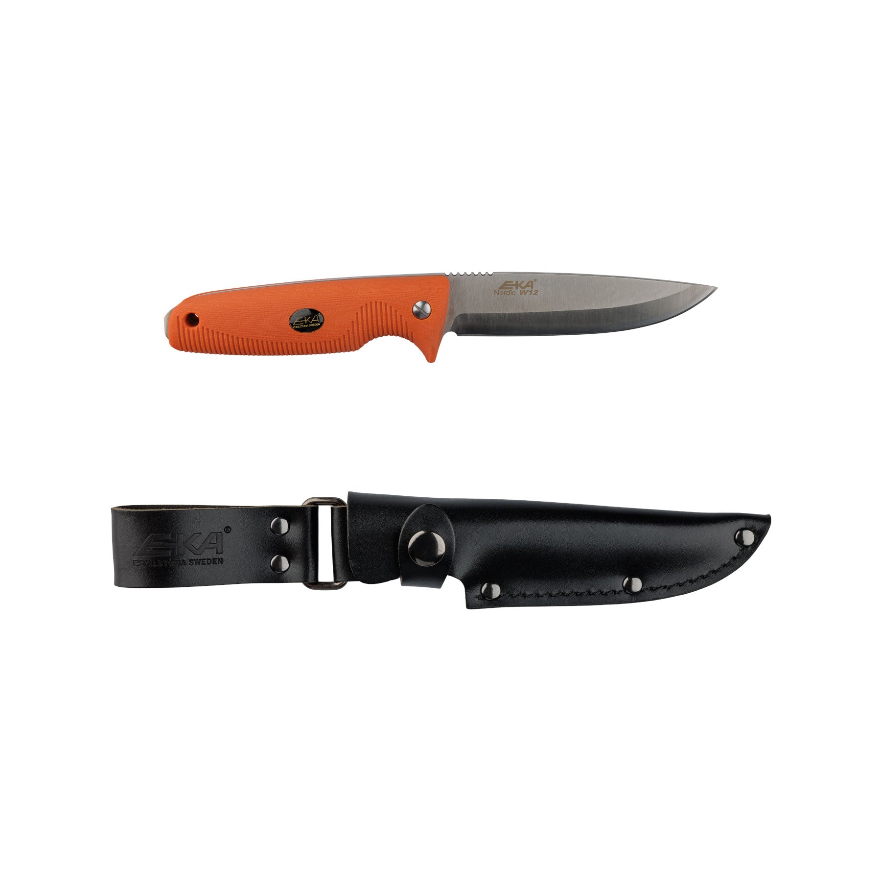 EKA Nordic W12 Orange Robustes Survival- und Jagdmesser mit Vollerl-Klinge