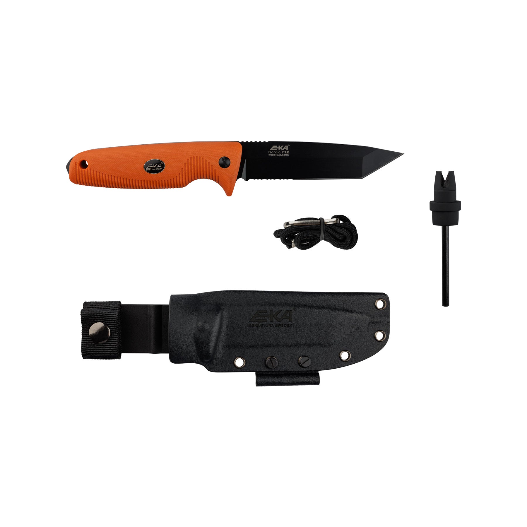 EKA Nordic T12 Orange Robustes Überlebensmesser mit Drop-Point Klinge