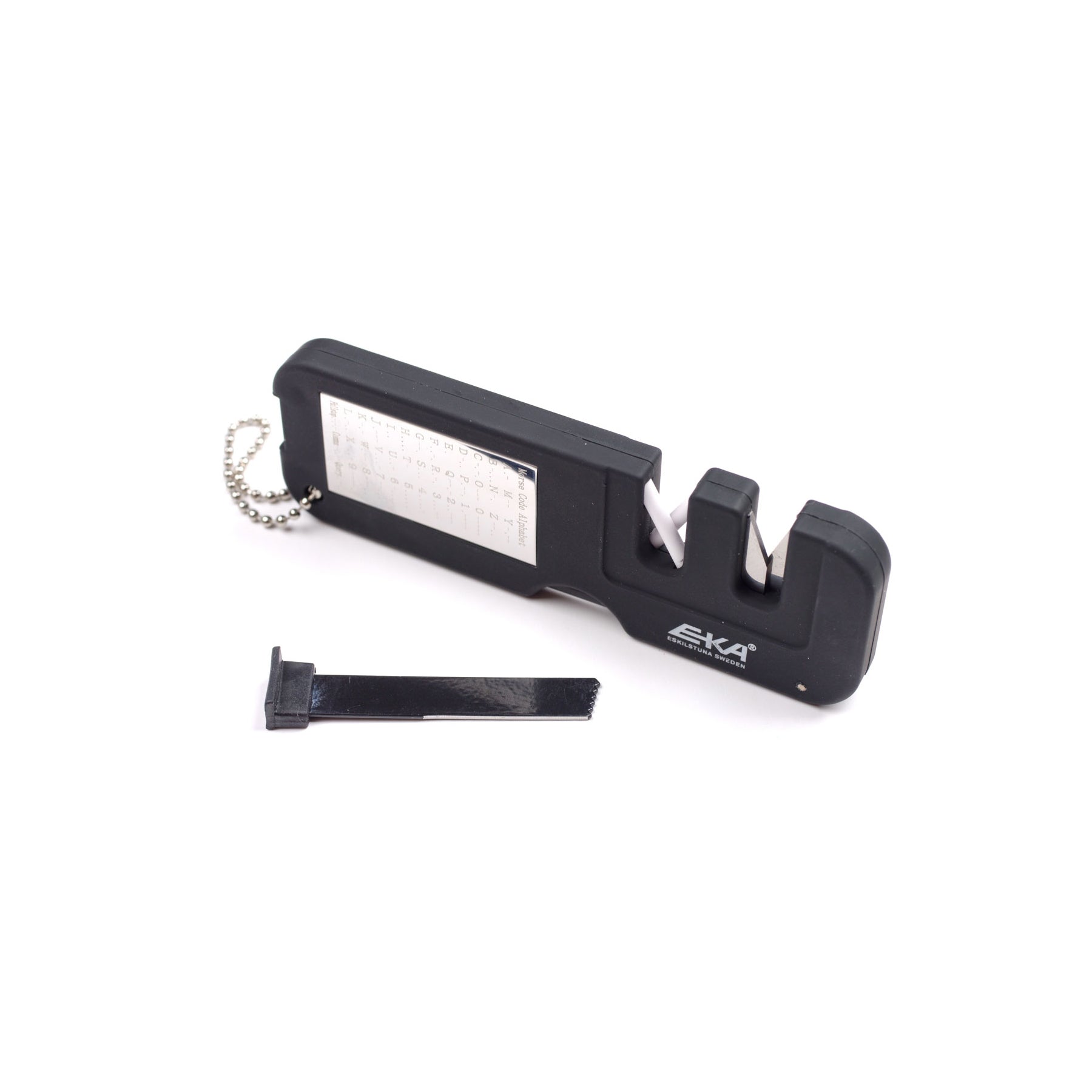 EKA FireSharp Kombi-Messerschärfer mit integriertem Feuerstahl und Morse-Alphabet