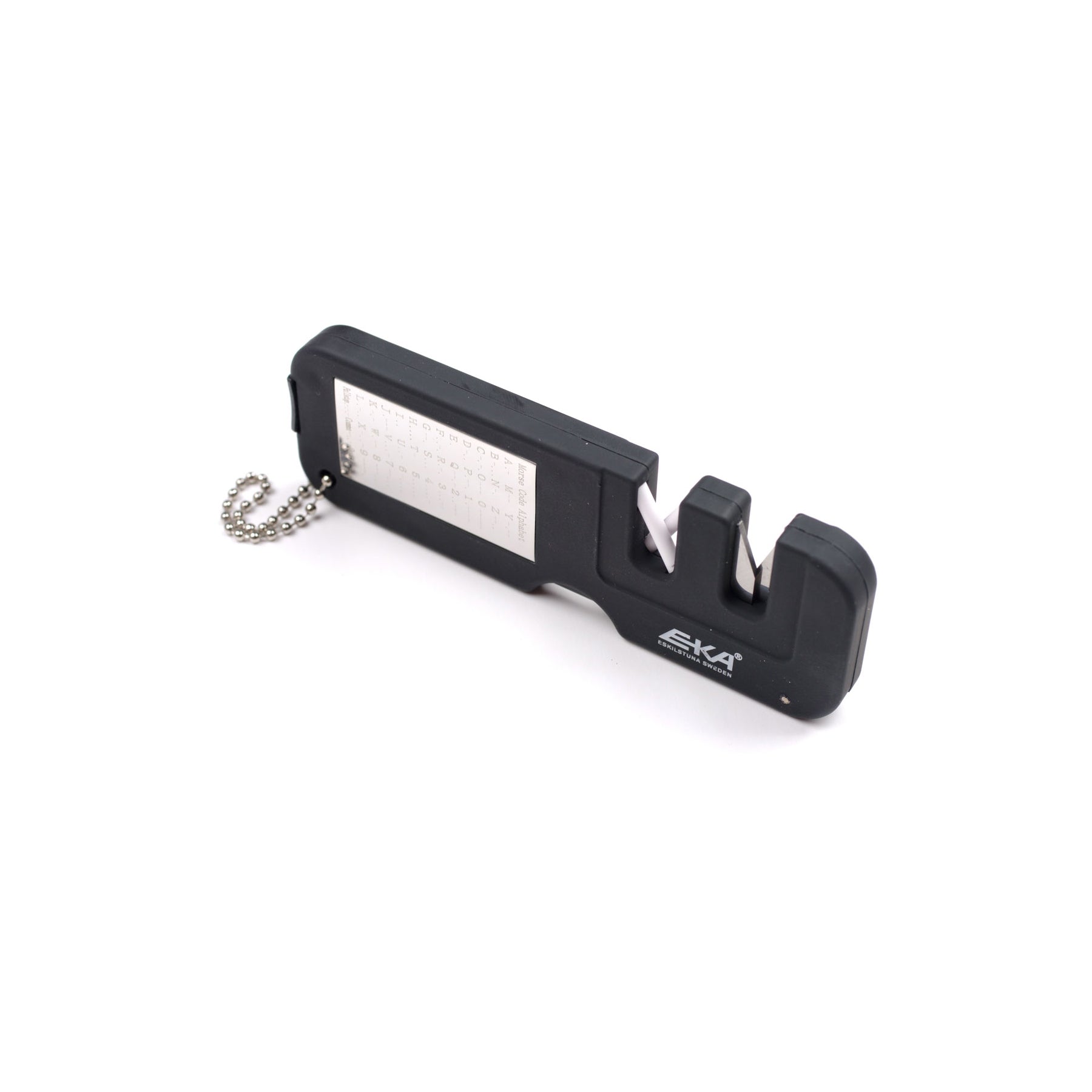 EKA FireSharp Kombi-Messerschärfer mit integriertem Feuerstahl und Morse-Alphabet