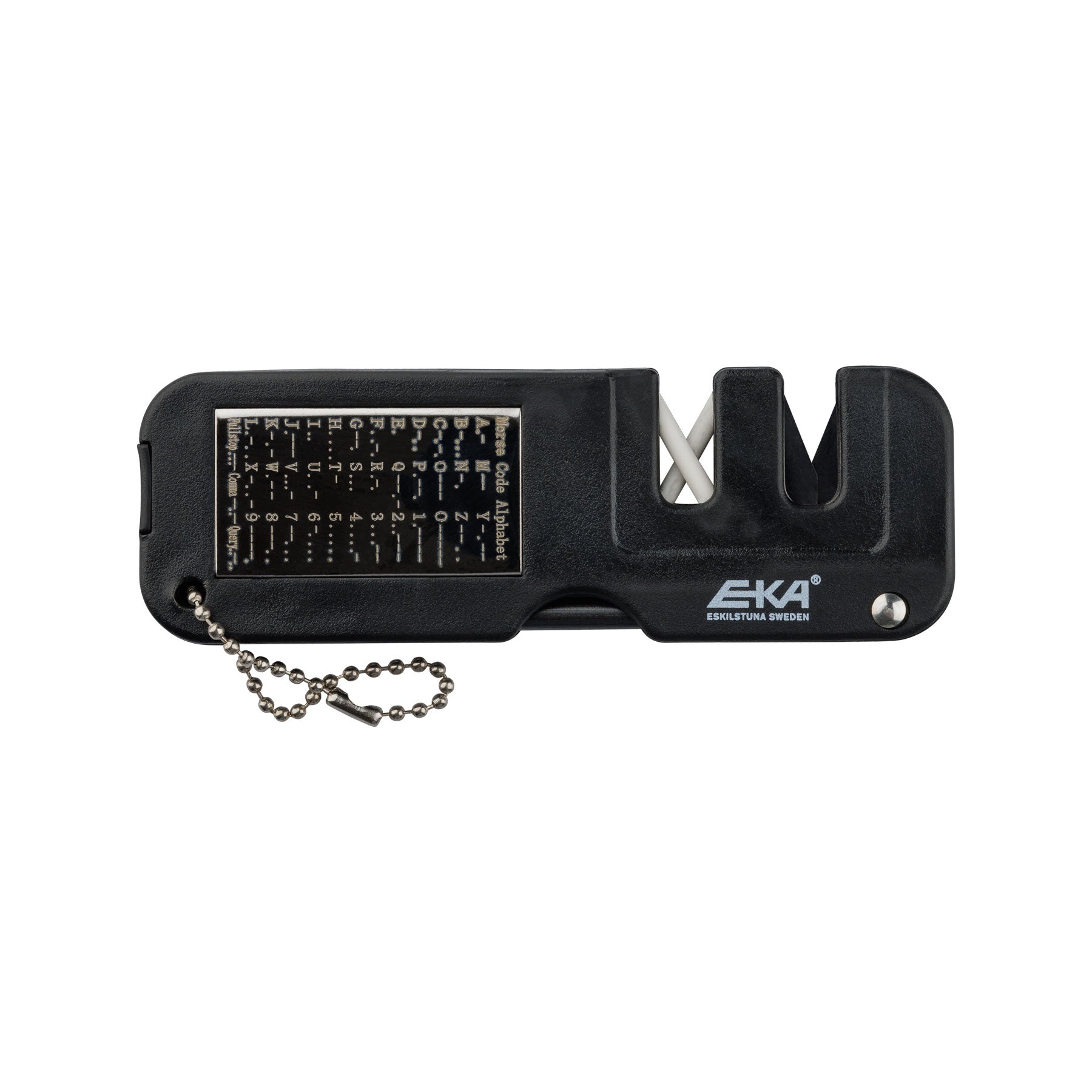 EKA FireSharp Kombi-Messerschärfer mit integriertem Feuerstahl und Morse-Alphabet