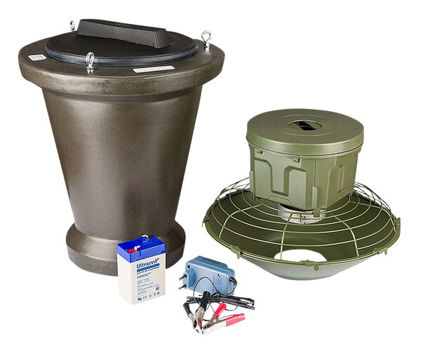 Eurohunt Futterautomat Komplettset V2: Automatische Wildfütterung, 18kg, Akku & Ladegerät