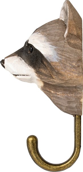 Einzigartiger Handgeschnitzter Waschbär Wandhaken aus Holz & Metall für Kleidung
