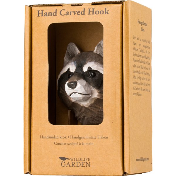 Einzigartiger Handgeschnitzter Waschbär Wandhaken aus Holz & Metall für Kleidung