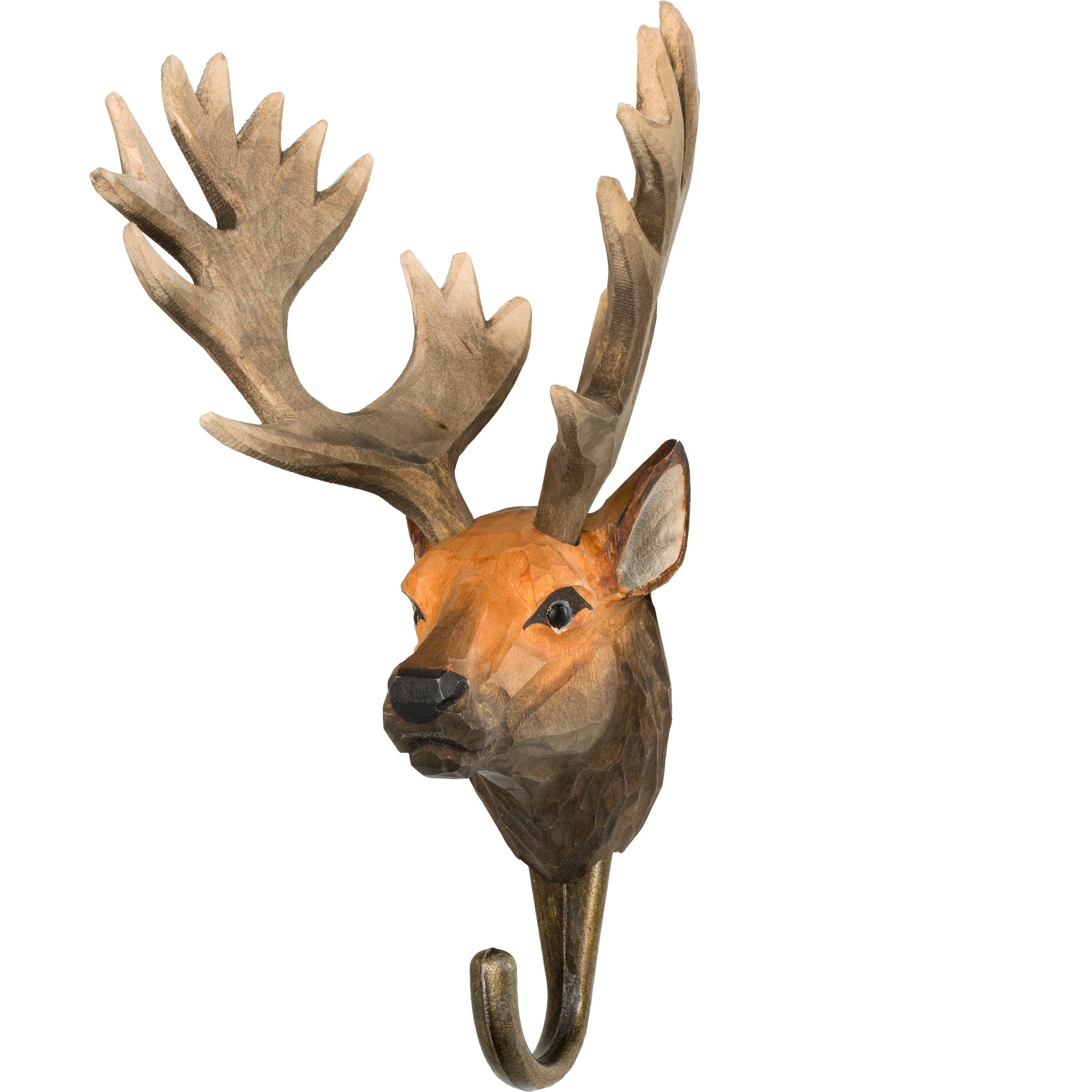 Handgeschnitzter Hirsch Wandhaken aus Metall & Holz für Kleider, Handtücher, Dekoration