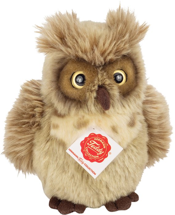 Teddy Hermann Plüsch Eule Kuscheltier, Weiches Gefieder, Große Augen, Waschbar, EN 71-3