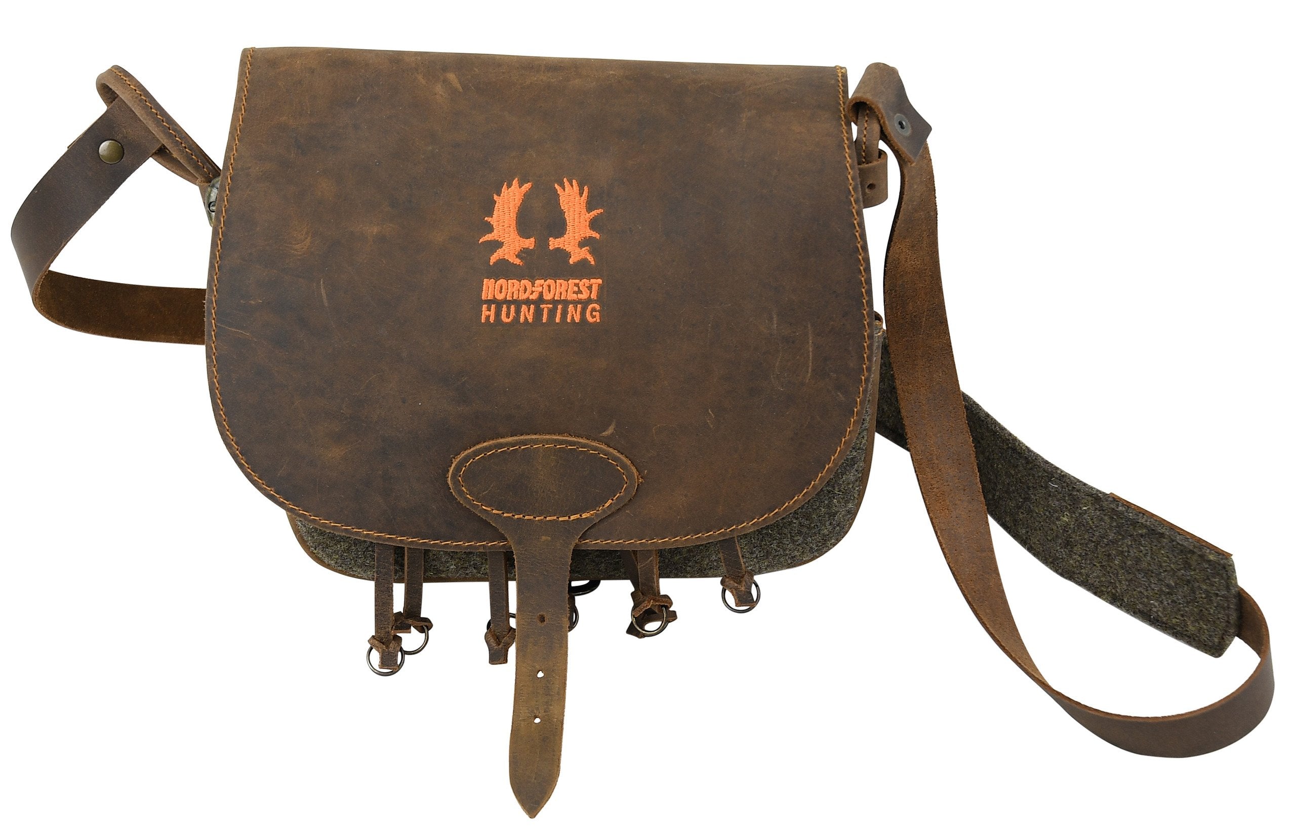Nordforest Hunting Robuste Jagdtasche aus Wollfilz und Leder mit Hühnergalgen