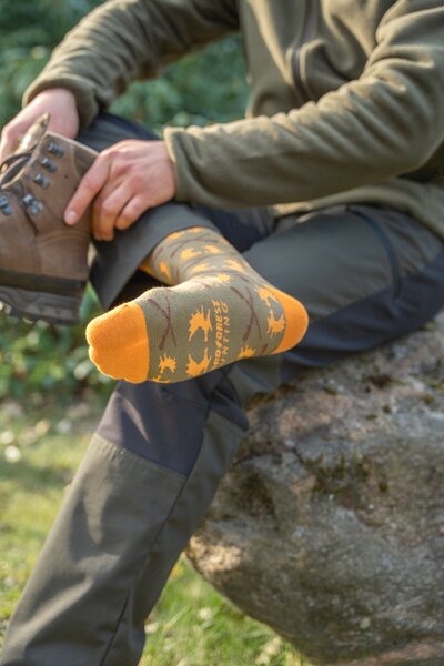 Nordforest Hunting Bequeme Jagdsocken Geweih-Motiv - Oliv-Bunt für Herren & Damen