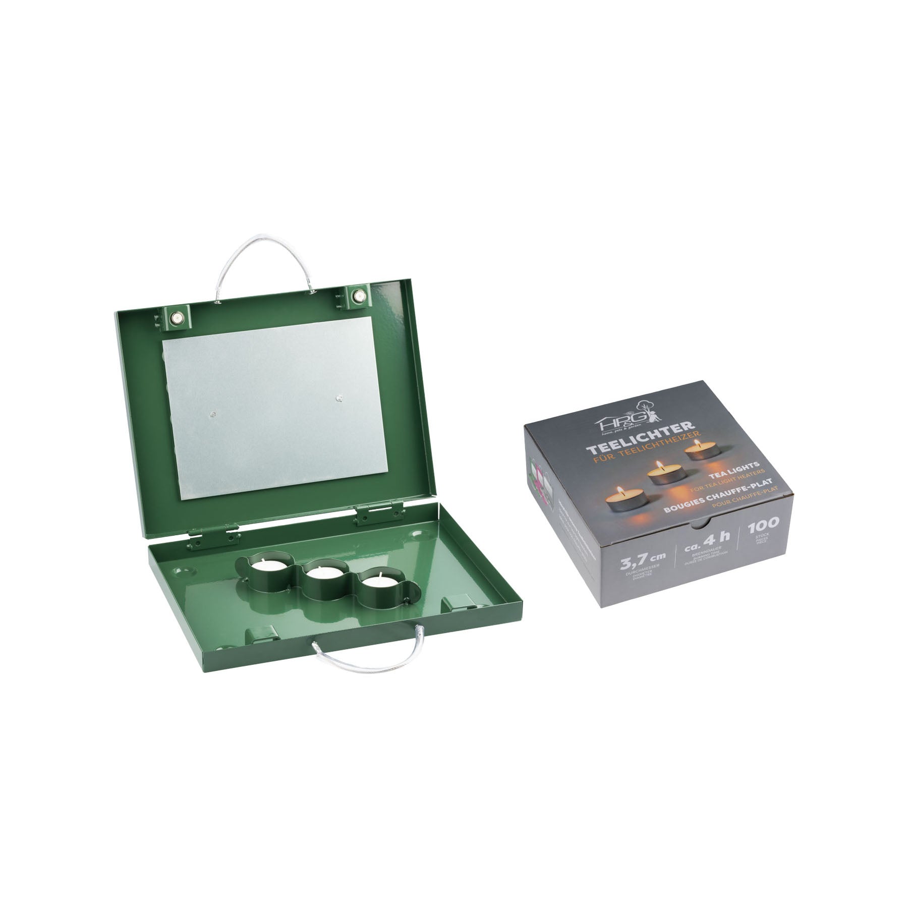 EUROHUNT Teelichtheizer Grün inklusive 100er Pack Teelichter für Ansitz