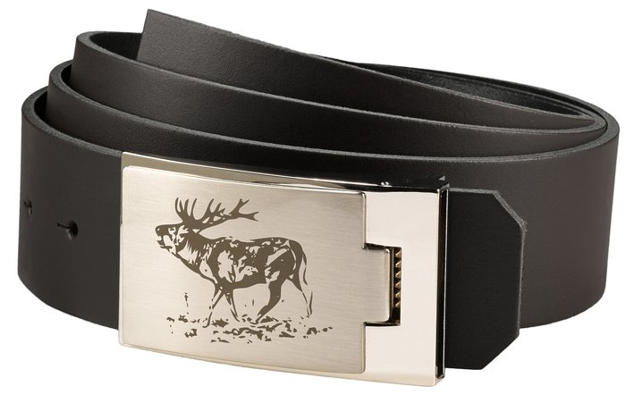 Eleganter Jagdgürtel Hirschmotiv aus Rindsleder, 4 cm breit, kürzbar, robuste Silberschnalle