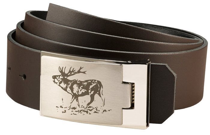 Eleganter Jagdgürtel Hirschmotiv aus Rindsleder, 4 cm breit, kürzbar, robuste Silberschnalle