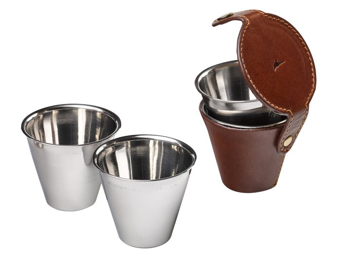 Laksen Luxus Lederetui mit 4 Edelstahlbechern – Elegant & Praktisch für unterwegs