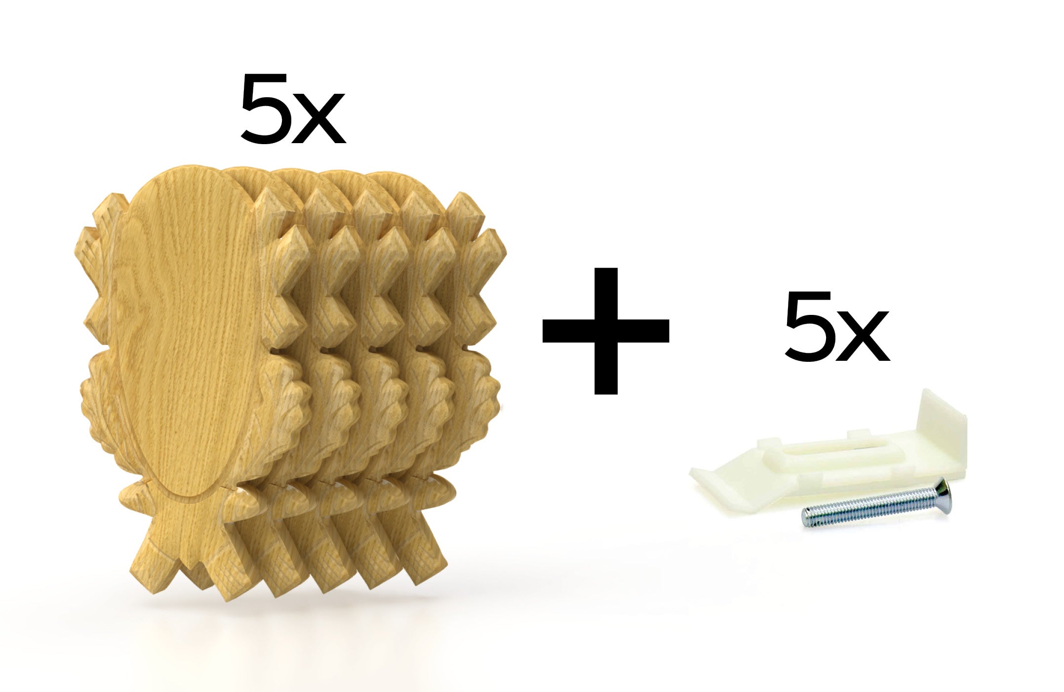Rehbockbrett Eiche 4 geschnitzt hell 5er Set inklusive Montageklammern