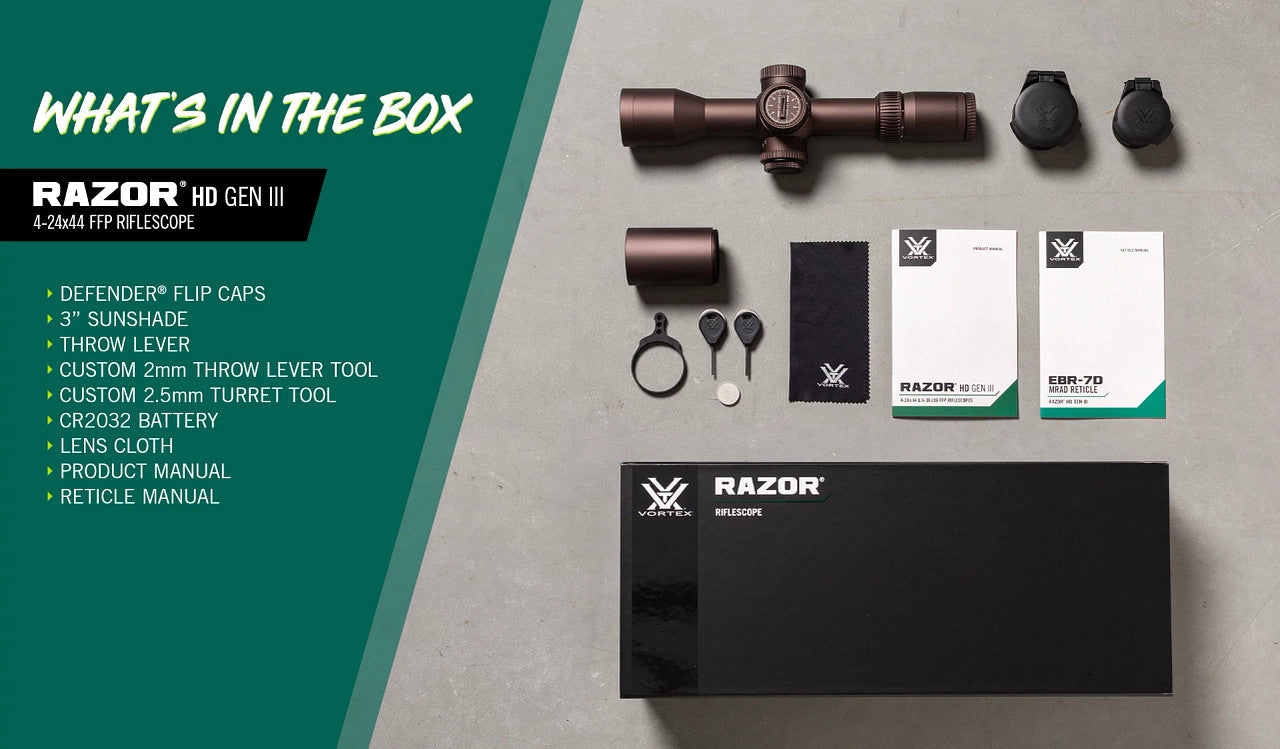 Vortex Razor HD Gen III 4-24x44 FFP MRAD Zielfernrohr für höchste Präzision