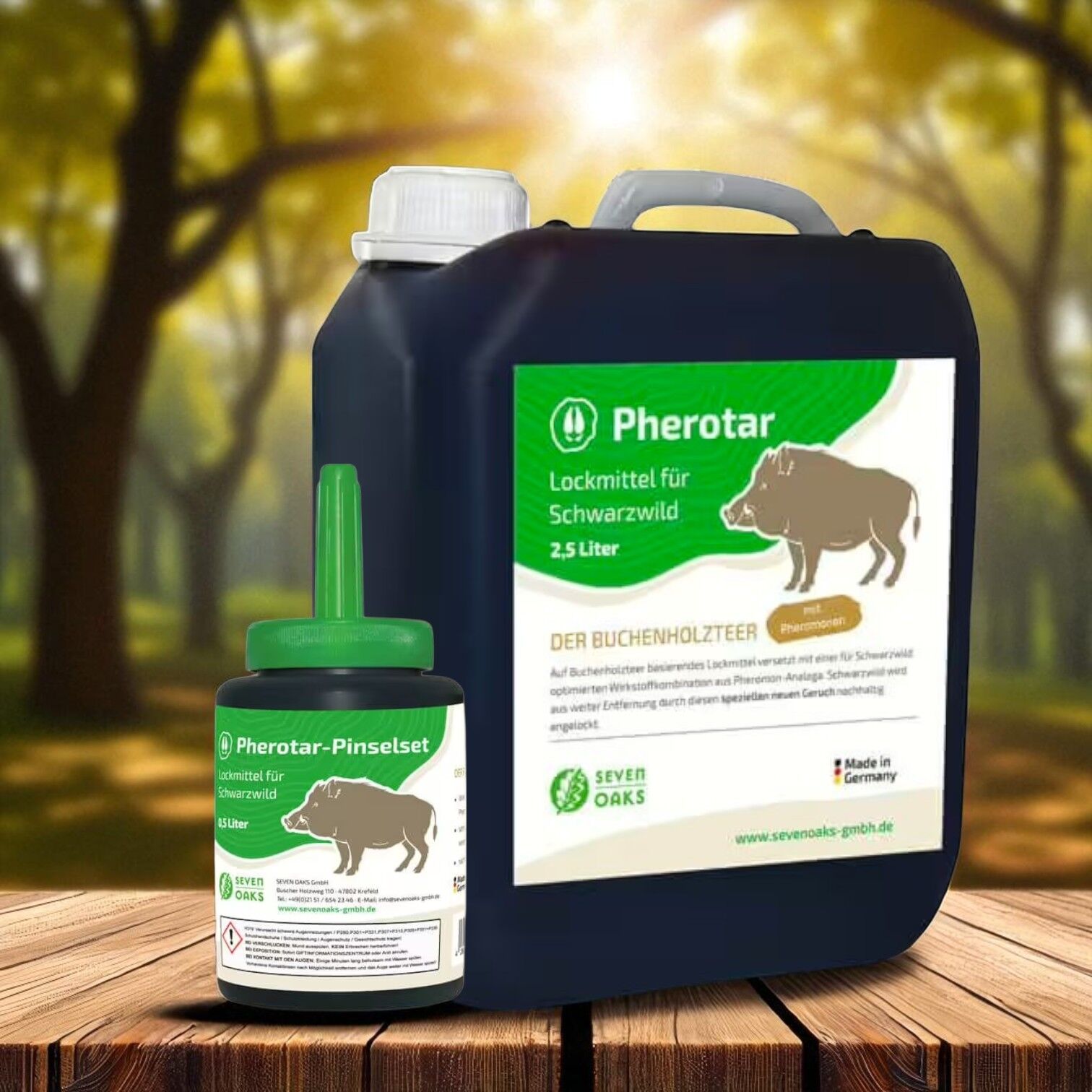 Pherotar Set: 2,5L Buchenholzteer Lockmittel für Schwarzwild mit Pinselflasche