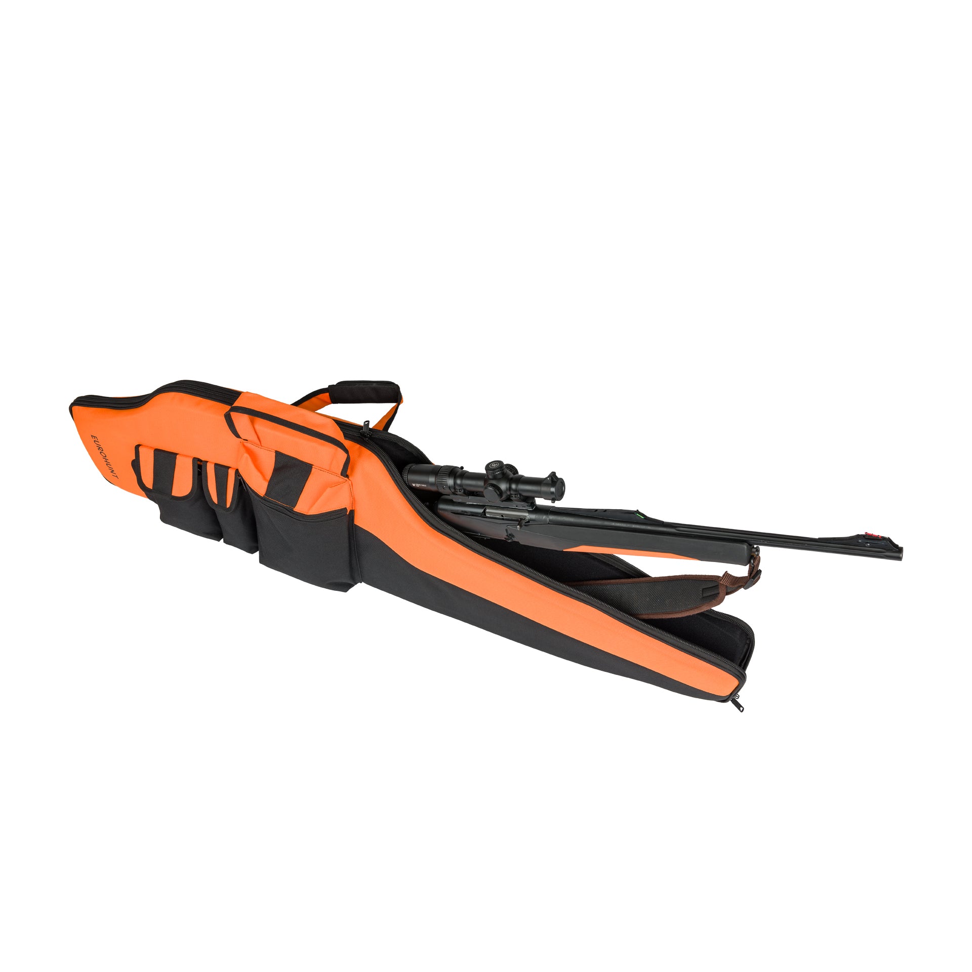 EUROHUNT Gewehrfutteral Schwarz Orange 135x35cm für Langwaffen mit Außentaschen