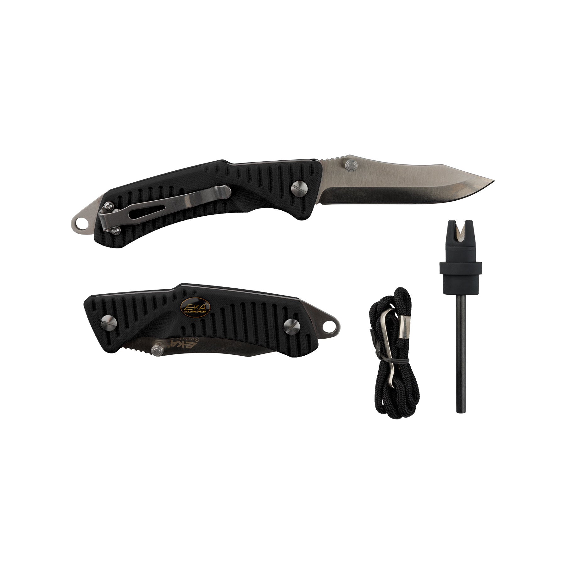 EKA Swede 9 Black Robustes Klappmesser mit G10 Griff und Feuerstein