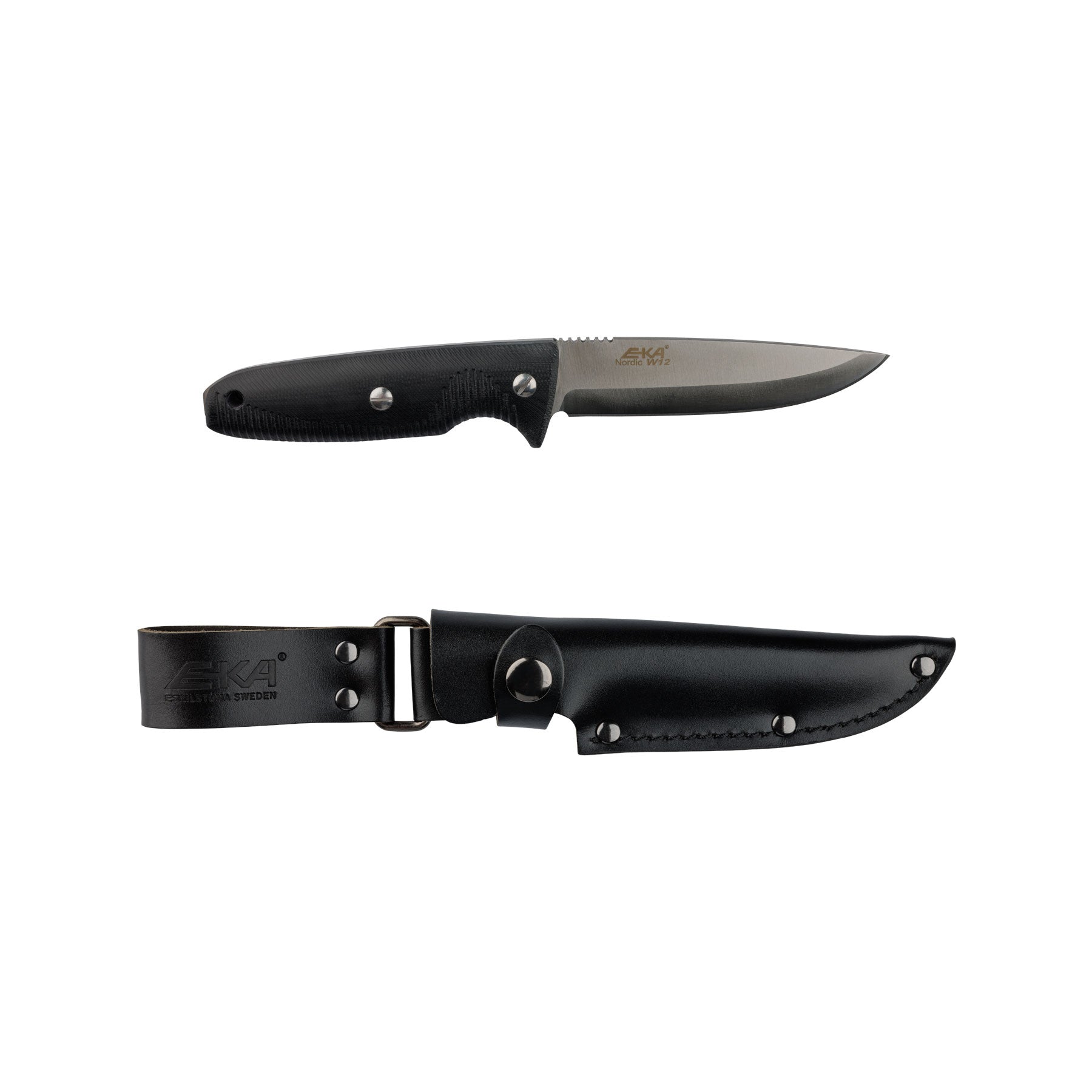 EKA Nordic W12 Black Profi-Jagdmesser mit Lederscheide und Glasbrecher