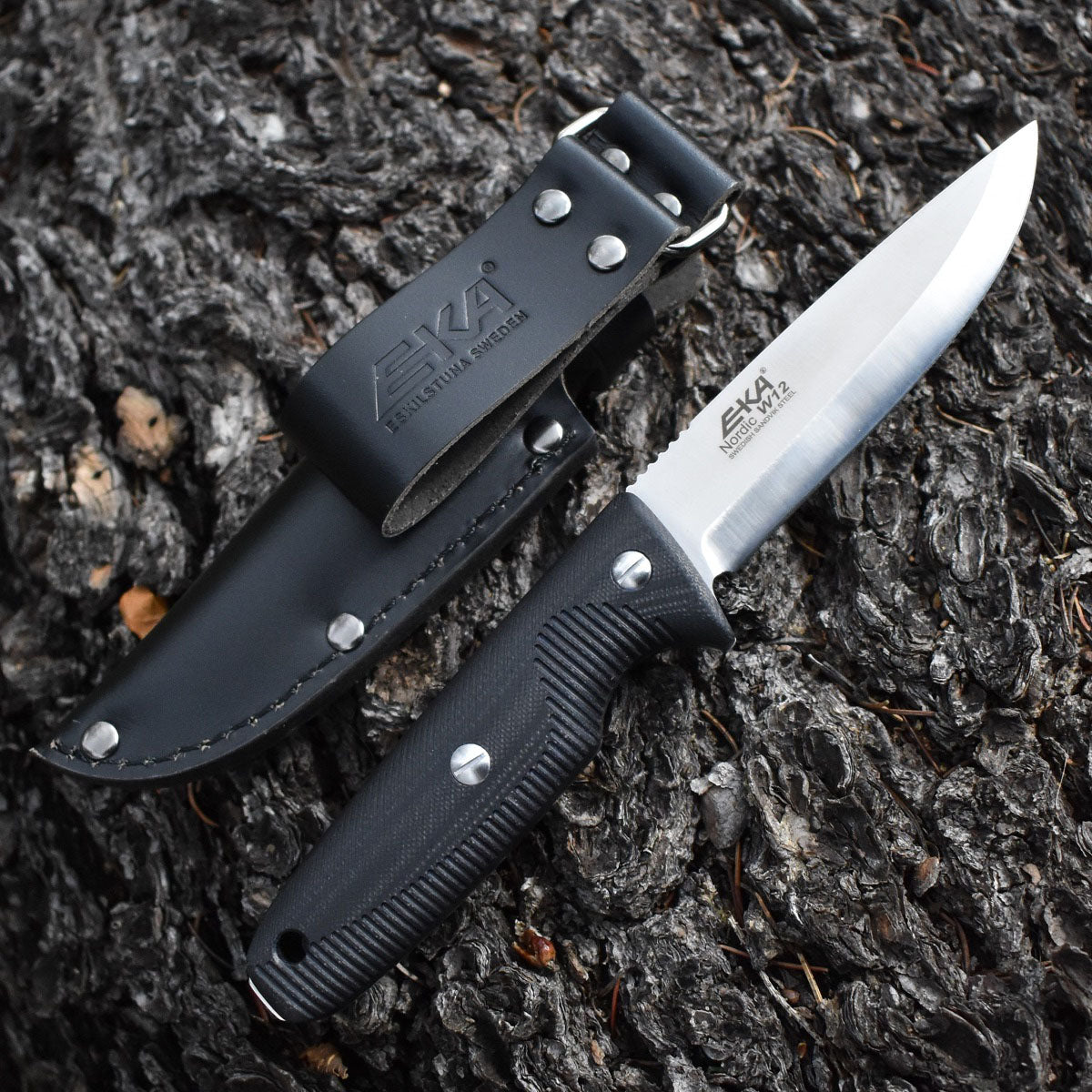 EKA Nordic W12 Black Profi-Jagdmesser mit Lederscheide und Glasbrecher