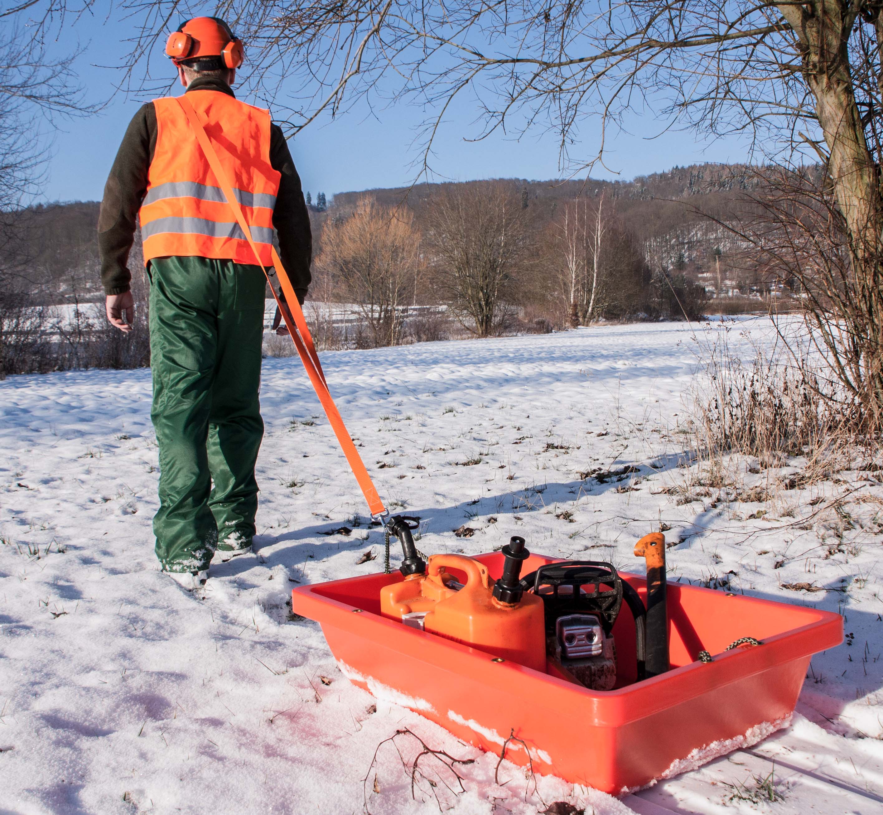 Robuste EUROHUNT Forstwanne Wildwanne mit Schlittenbug Orange 90cm