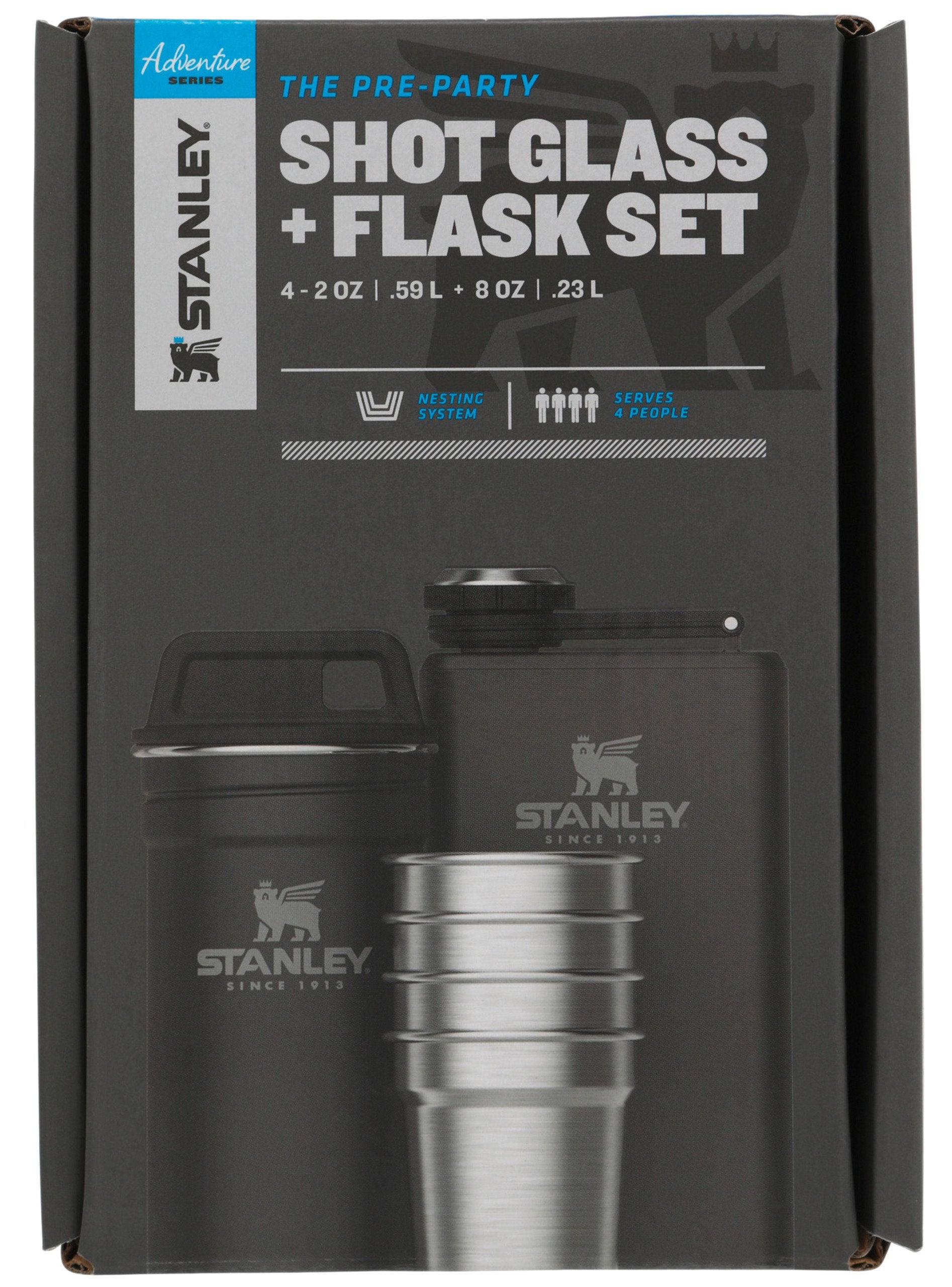 Stanley Adventure Edelstahl Geschenkset: Robuste Taschenflasche & 4 Becher für Outdoor