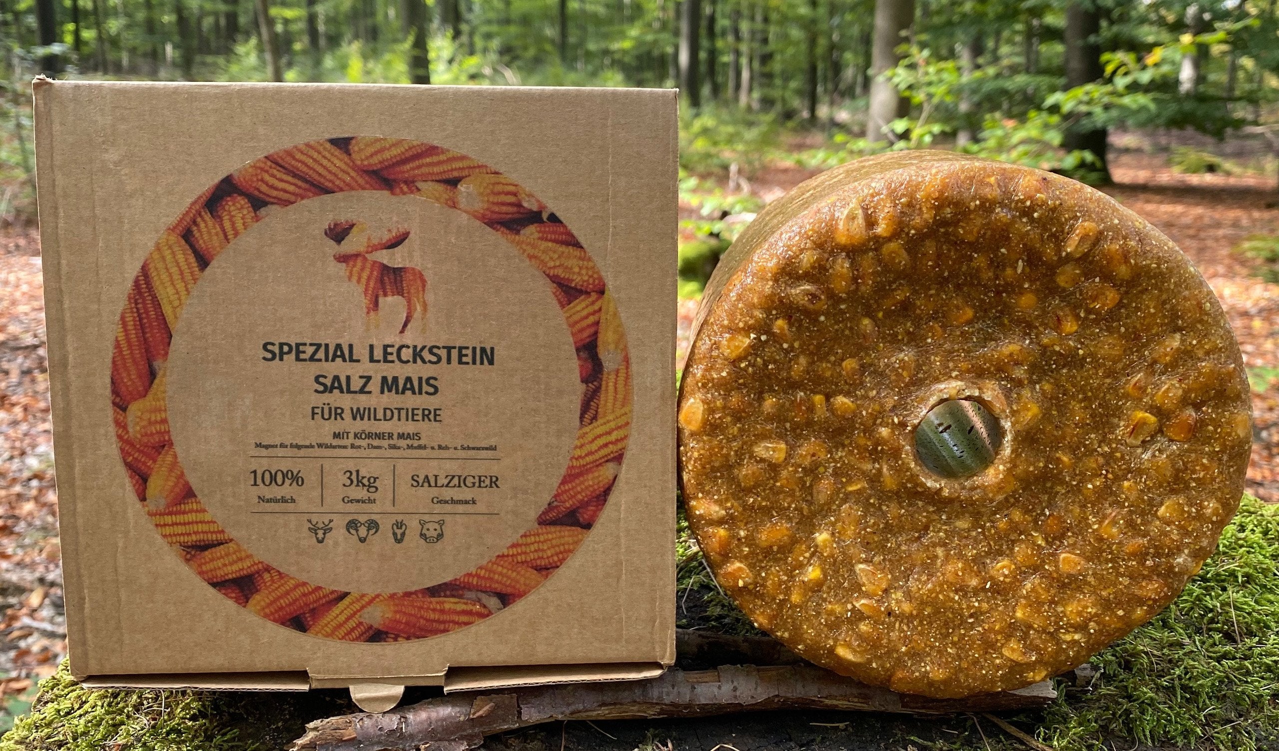Wildlutscher Spezial-Leckstein Salz-Mais für alle Wildarten, 3kg, natürliche Lockwirkung