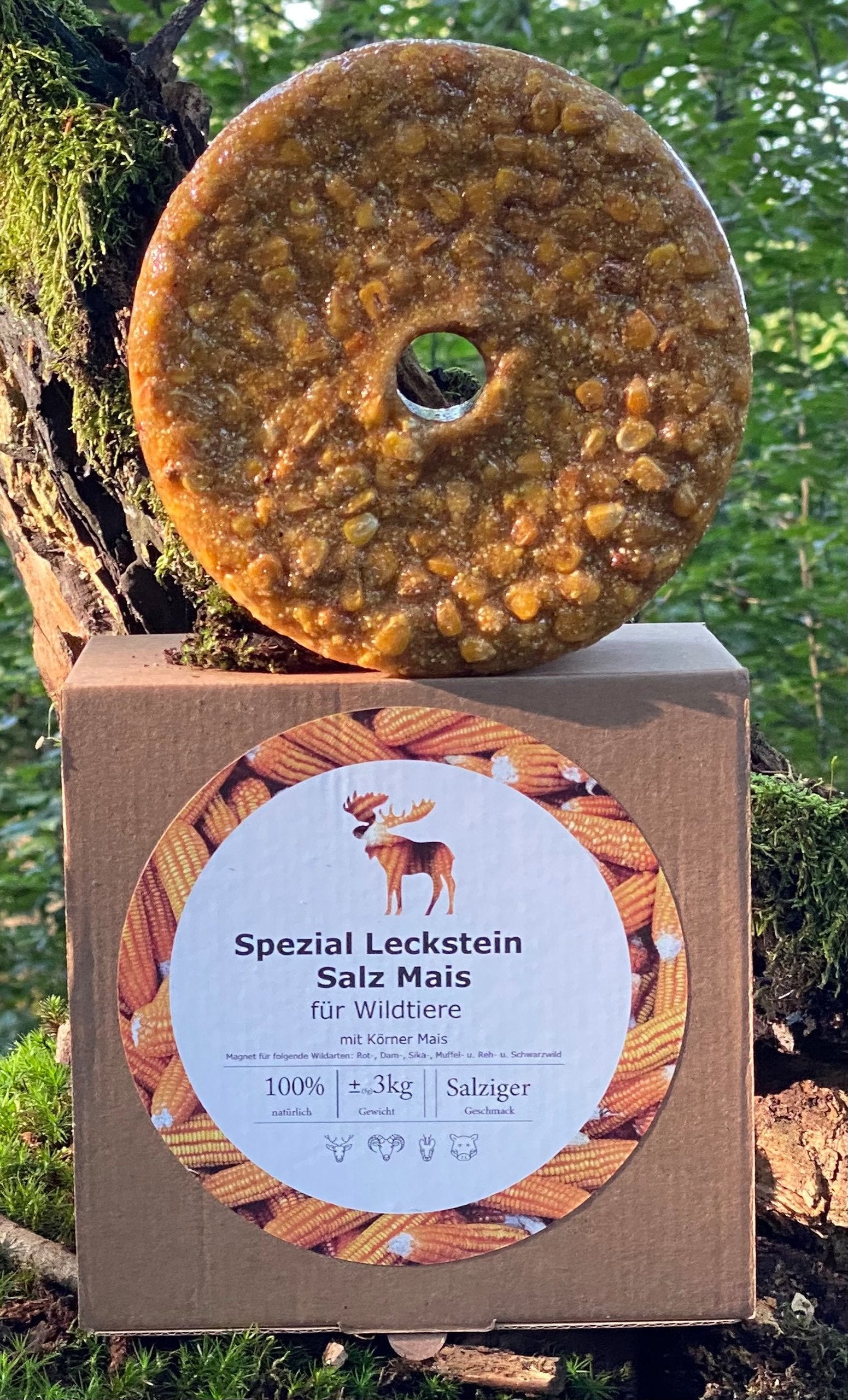 Wildlutscher Spezial-Leckstein Salz-Mais für alle Wildarten, 3kg, natürliche Lockwirkung