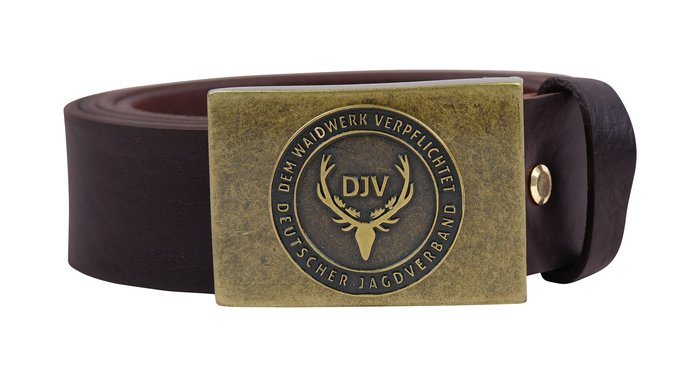 DJV-Jagdgürtel aus robustem Glattleder mit Messing-Koppelschließe, individuell verstellbar