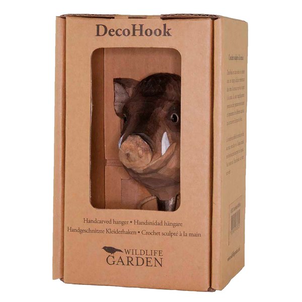 Dekorativer Wildschwein Wandhaken aus Metall und Holz, handgeschnitzt und handbemalt