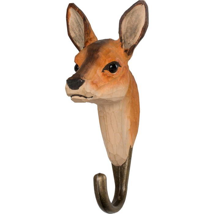 Handgeschnitzter Reh-Wandhaken aus Metall & Holz für Kleidung & Handtücher, handbemalt, umweltfreundlich, stilvoll