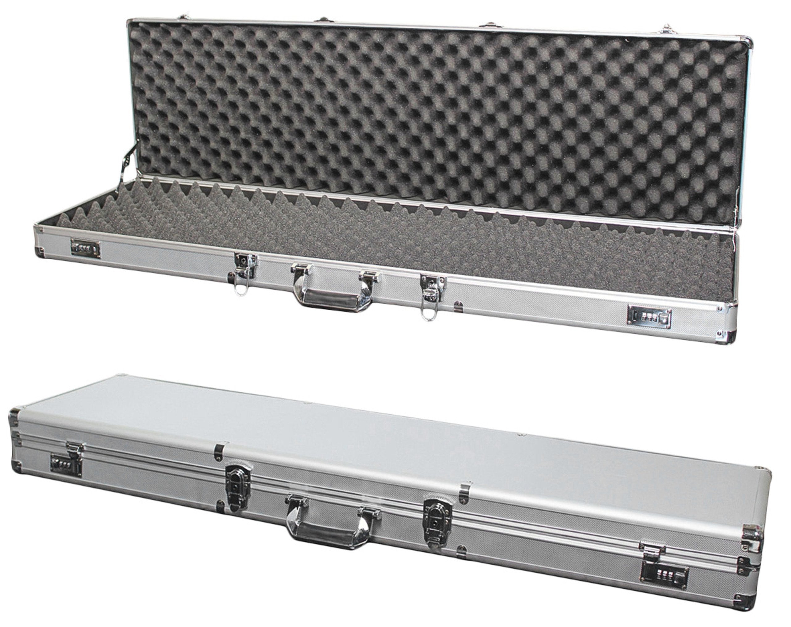 Robuster Aluminium-Waffenkoffer mit Schaumstoff für sicheren Langwaffentransport und doppelte Verriegelung