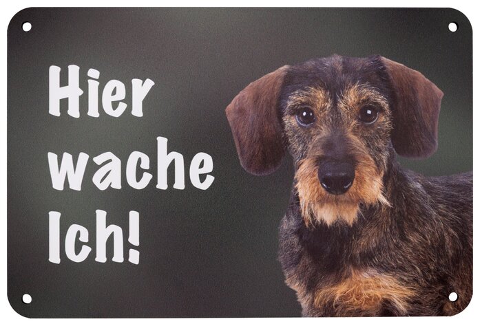 Wilde Hilde Original Robustes Hundeschild: Hier wache ich! Wetterfestes Aluminium-Warnschild mit Rasse-Motiv