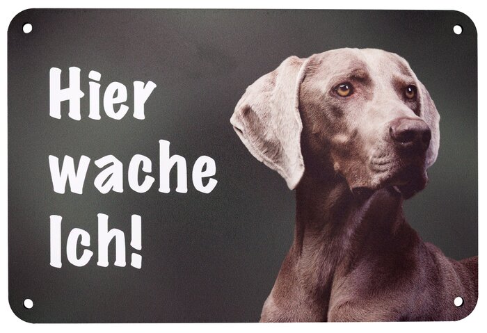 Wilde Hilde Original Robustes Hundeschild: Hier wache ich! Wetterfestes Aluminium-Warnschild mit Rasse-Motiv