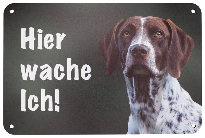 Wilde Hilde Original Robustes Hundeschild: Hier wache ich! Wetterfestes Aluminium-Warnschild mit Rasse-Motiv