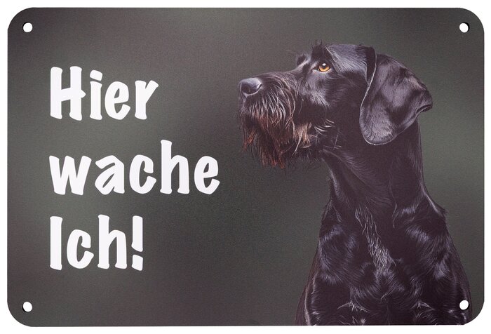 Wilde Hilde Original Robustes Hundeschild: Hier wache ich! Wetterfestes Aluminium-Warnschild mit Rasse-Motiv