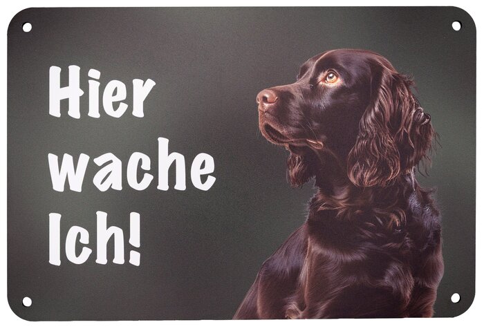 Wilde Hilde Original Robustes Hundeschild: Hier wache ich! Wetterfestes Aluminium-Warnschild mit Rasse-Motiv