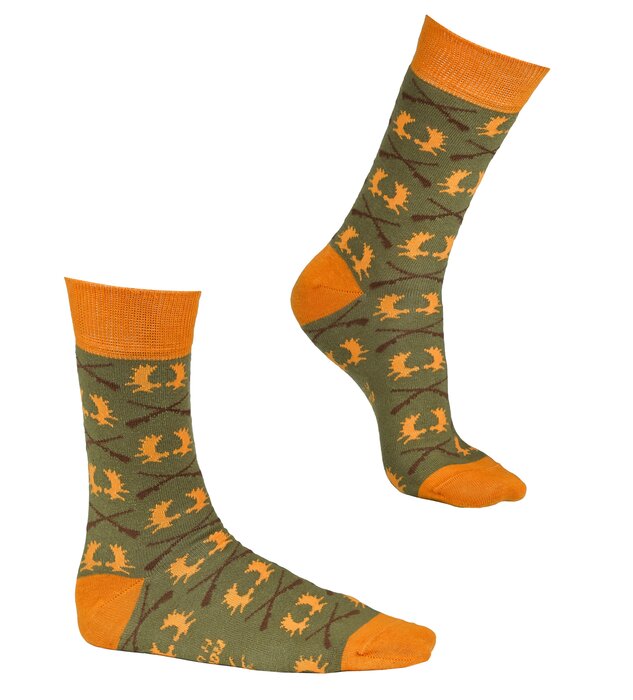 Nordforest Hunting Bequeme Jagdsocken Geweih-Motiv - Oliv-Bunt für Herren & Damen