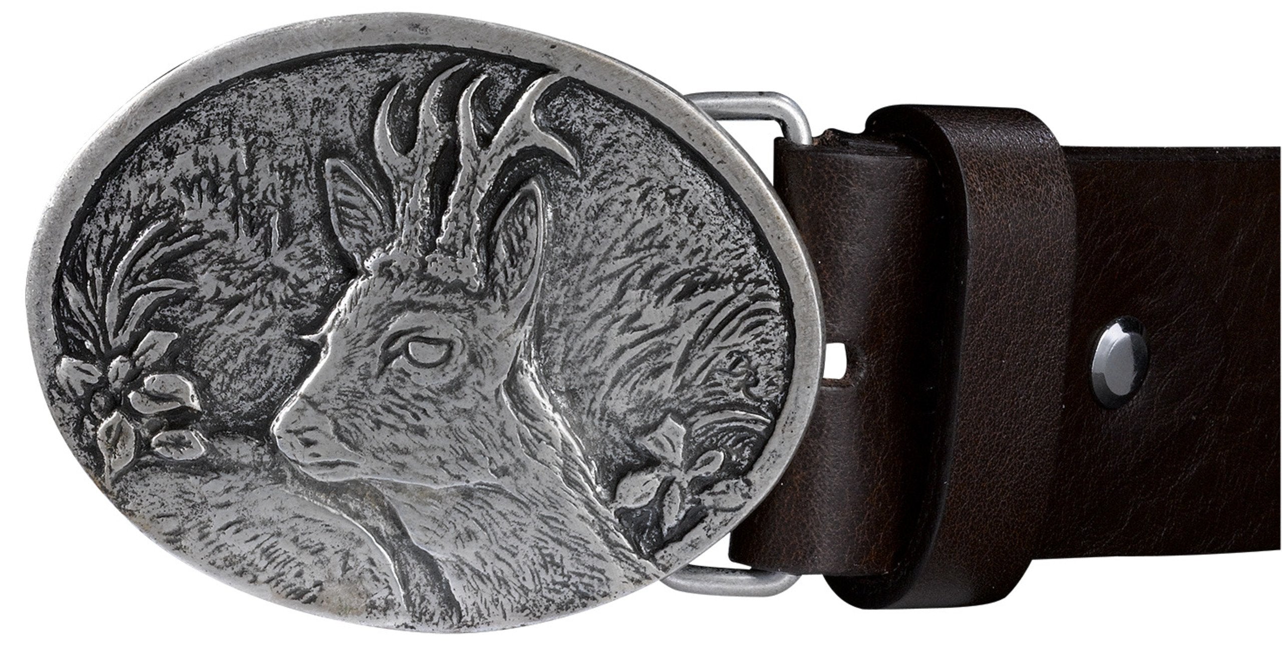 Edle Ovale Rehbock Gürtelschließe aus Metalllegierung für 4 cm breite Ledergürtel