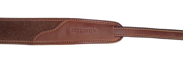 Niggeloh Classic Loden Gewehrriemen – Rutschfest, Leicht, Neopren, Leder, Schnellverschluss, Braun