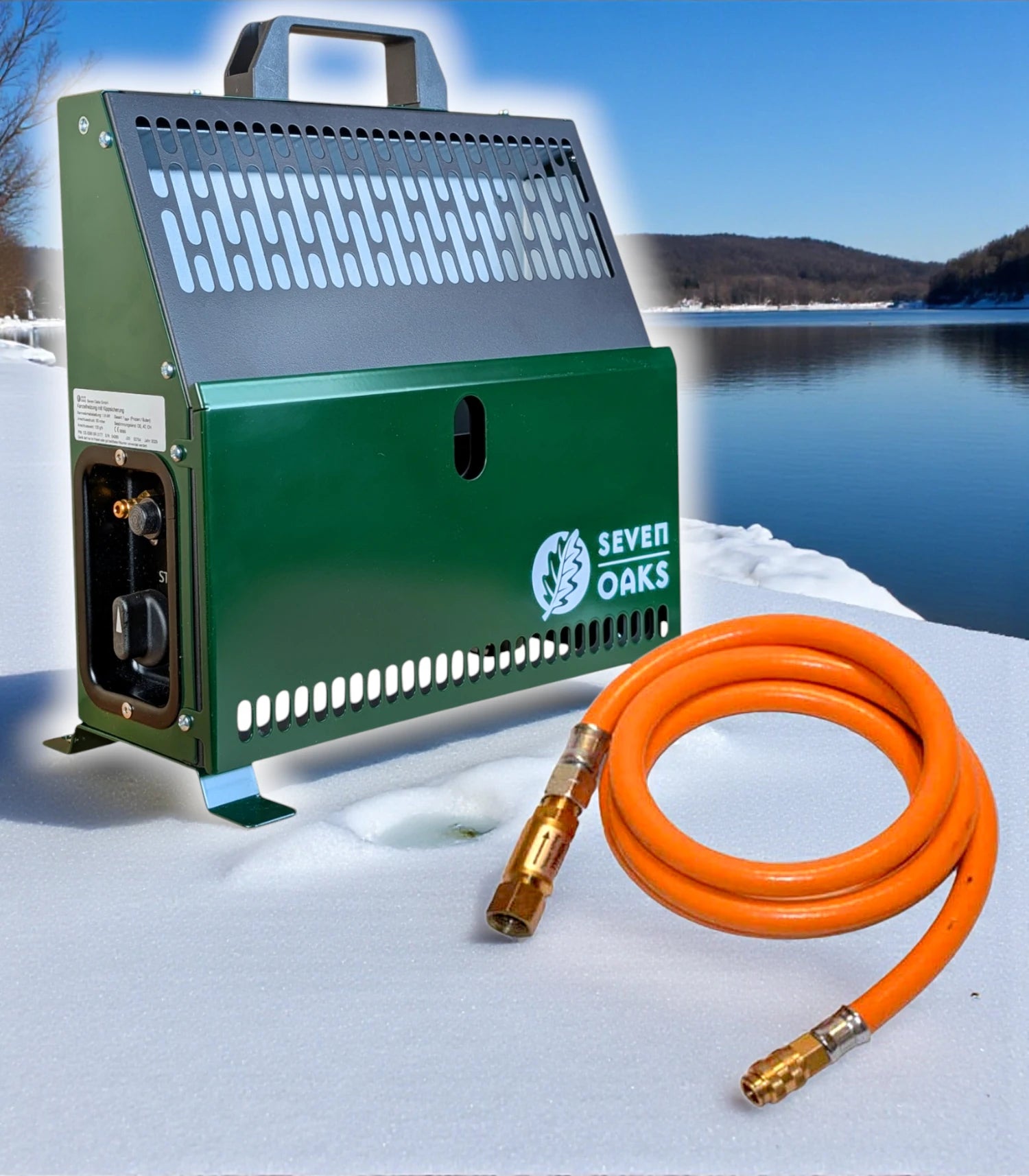 Seven Oaks Kanzelheizung Set: Mobile Gasheizung mit Frontblech und 2m Gasschlauch