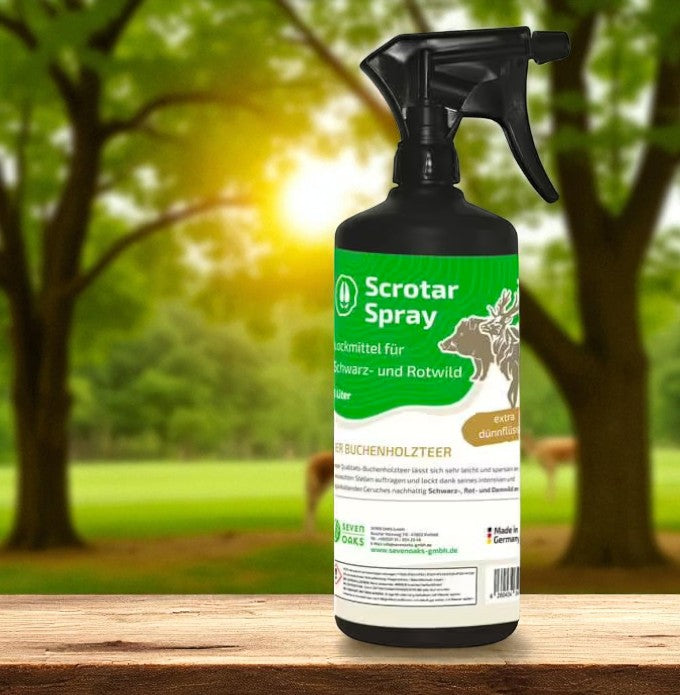 Scrotar Buchenholzteer Spray 1L – Praktisch, dünnflüssig, lockt Schwarzwild Rotwild Damwild