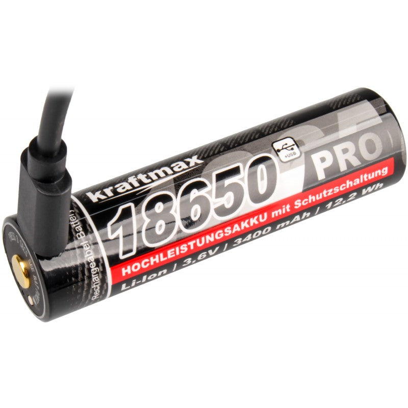 Kraftmax Pro Li-Ion Akku Typ 18650 3,6V/ 3400mAh mit USB-C Ladebuchse